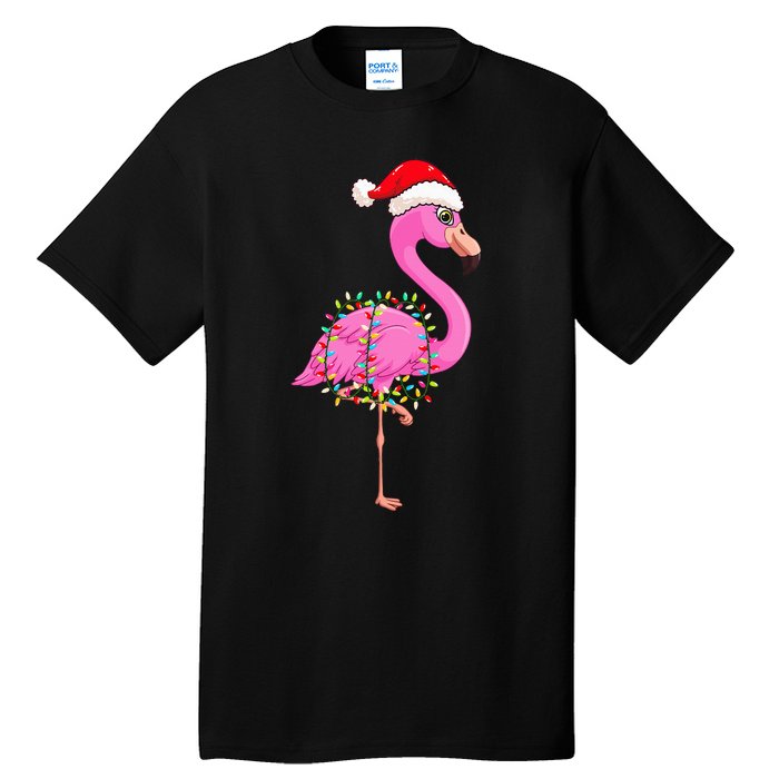 Christmas Lights Flamingo Wearing Xmas Hat Flamingo Lover Tall T-Shirt