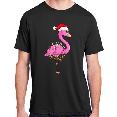 Christmas Lights Flamingo Wearing Xmas Hat Flamingo Lover Adult ChromaSoft Performance T-Shirt