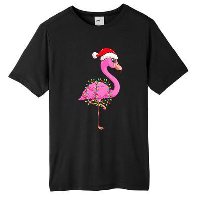 Christmas Lights Flamingo Wearing Xmas Hat Flamingo Lover Tall Fusion ChromaSoft Performance T-Shirt