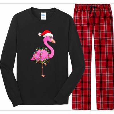 Christmas Lights Flamingo Wearing Xmas Hat Flamingo Lover Long Sleeve Pajama Set