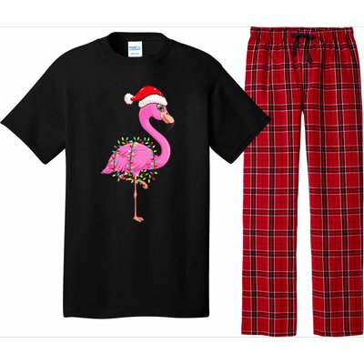 Christmas Lights Flamingo Wearing Xmas Hat Flamingo Lover Pajama Set