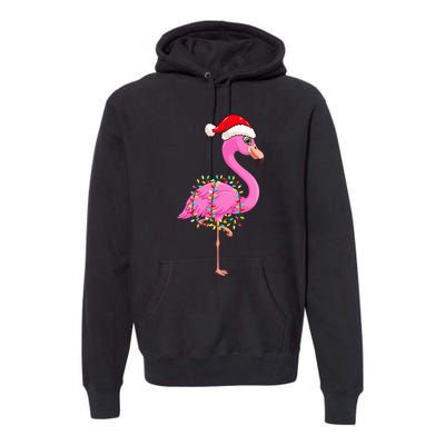 Christmas Lights Flamingo Wearing Xmas Hat Flamingo Lover Premium Hoodie