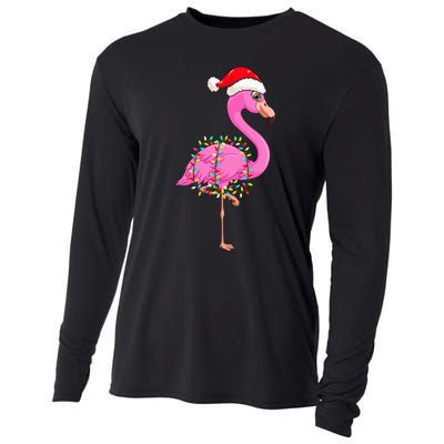 Christmas Lights Flamingo Wearing Xmas Hat Flamingo Lover Cooling Performance Long Sleeve Crew