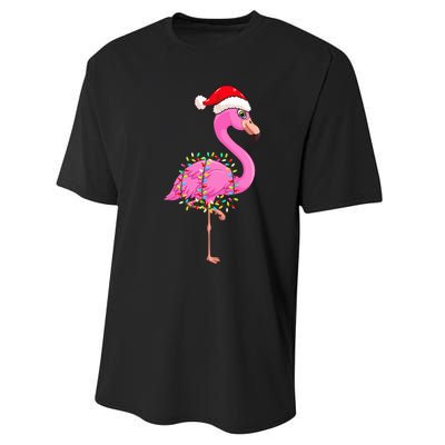 Christmas Lights Flamingo Wearing Xmas Hat Flamingo Lover Performance Sprint T-Shirt