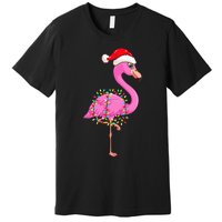 Christmas Lights Flamingo Wearing Xmas Hat Flamingo Lover Premium T-Shirt