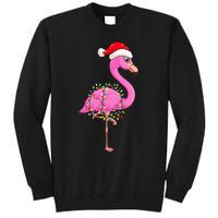 Christmas Lights Flamingo Wearing Xmas Hat Flamingo Lover Tall Sweatshirt