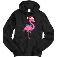 Christmas Lights Flamingo Wearing Xmas Hat Flamingo Lover Tie Dye Hoodie