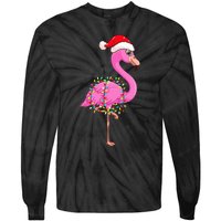 Christmas Lights Flamingo Wearing Xmas Hat Flamingo Lover Tie-Dye Long Sleeve Shirt