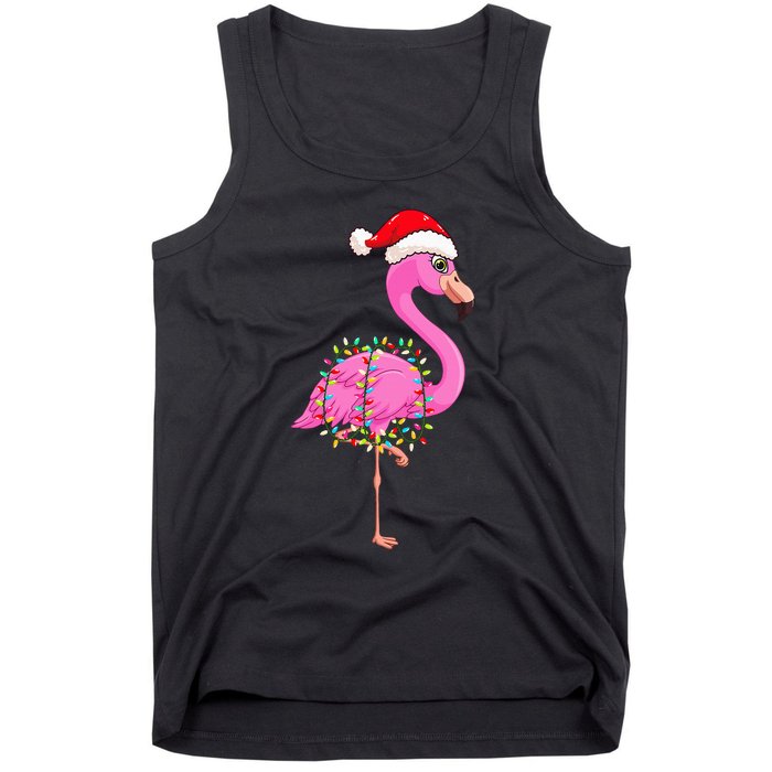 Christmas Lights Flamingo Wearing Xmas Hat Flamingo Lover Tank Top