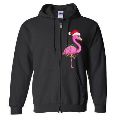 Christmas Lights Flamingo Wearing Xmas Hat Flamingo Lover Full Zip Hoodie