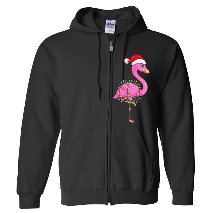 Christmas Lights Flamingo Wearing Xmas Hat Flamingo Lover Full Zip Hoodie