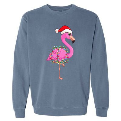 Christmas Lights Flamingo Wearing Xmas Hat Flamingo Lover Garment-Dyed Sweatshirt