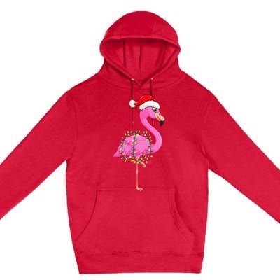 Christmas Lights Flamingo Wearing Xmas Hat Flamingo Lover Premium Pullover Hoodie