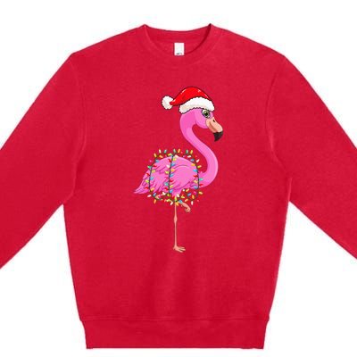 Christmas Lights Flamingo Wearing Xmas Hat Flamingo Lover Premium Crewneck Sweatshirt