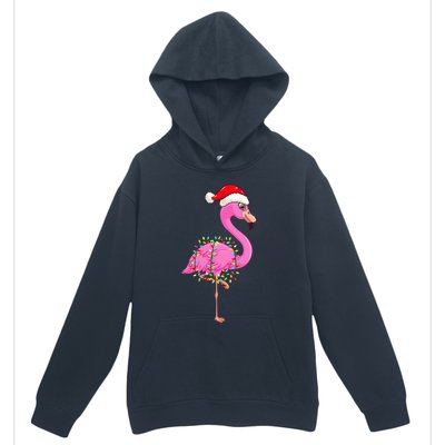 Christmas Lights Flamingo Wearing Xmas Hat Flamingo Lover Urban Pullover Hoodie