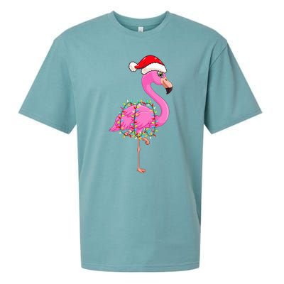 Christmas Lights Flamingo Wearing Xmas Hat Flamingo Lover Sueded Cloud Jersey T-Shirt