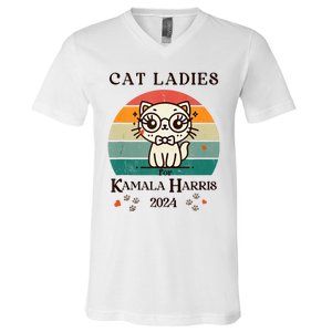 Cat Ladies For Kamala Harris V-Neck T-Shirt