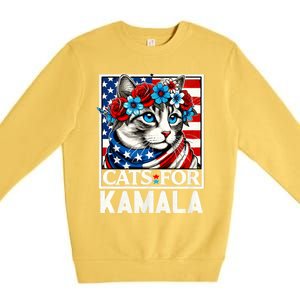 Cat Ladies For Kamala Funny Cat 2024 President Kamala Harris Premium Crewneck Sweatshirt