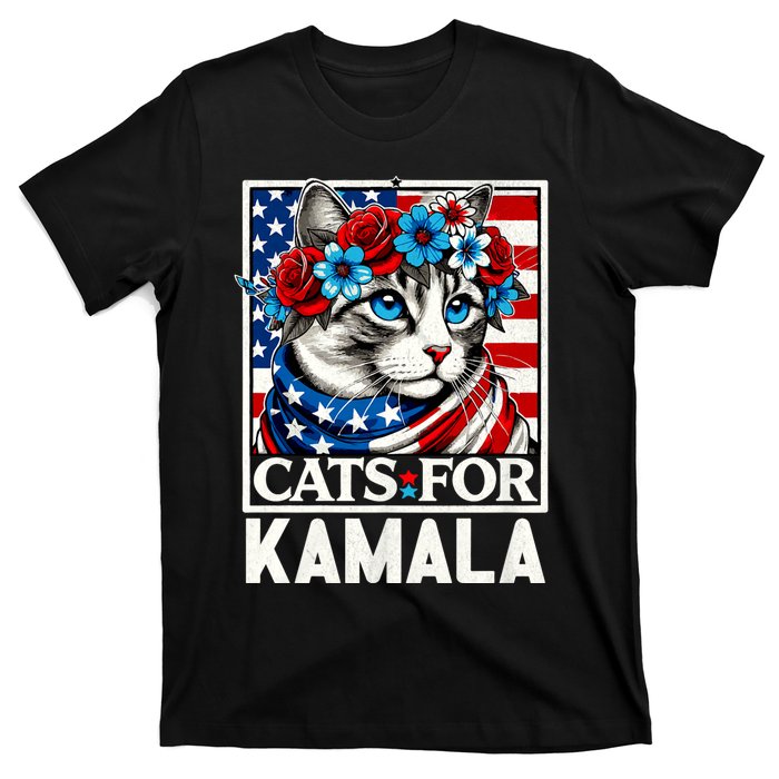 Cat Ladies For Kamala Funny Cat 2024 President Kamala Harris T-Shirt