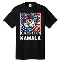 Cat Ladies For Kamala Funny Cat 2024 President Kamala Harris Tall T-Shirt