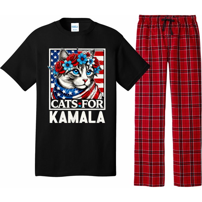 Cat Ladies For Kamala Funny Cat 2024 President Kamala Harris Pajama Set