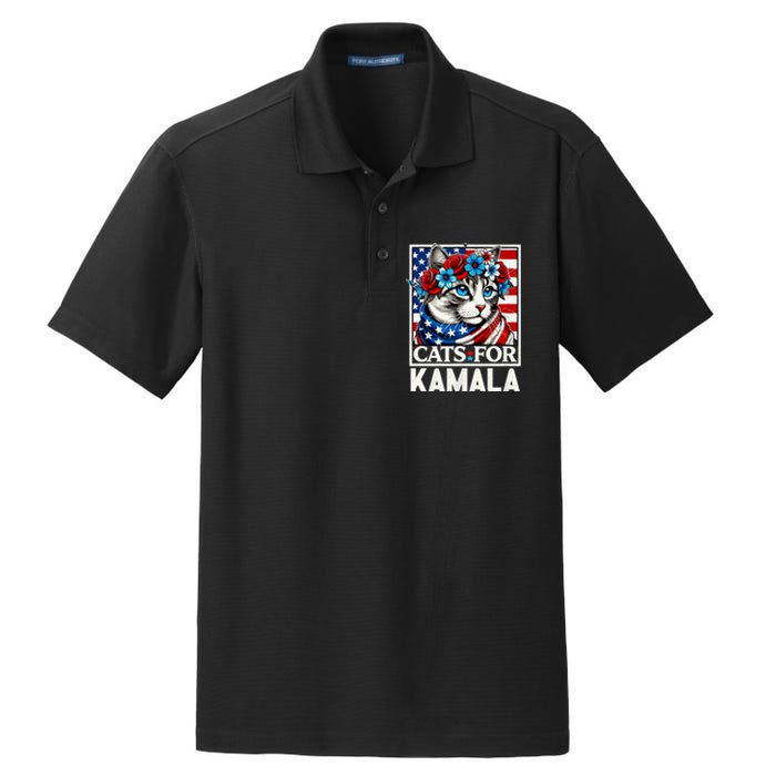 Cat Ladies For Kamala Funny Cat 2024 President Kamala Harris Dry Zone Grid Polo