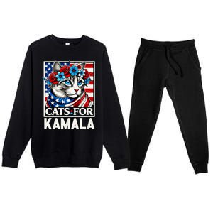 Cat Ladies For Kamala Funny Cat 2024 President Kamala Harris Premium Crewneck Sweatsuit Set