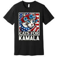 Cat Ladies For Kamala Funny Cat 2024 President Kamala Harris Premium T-Shirt