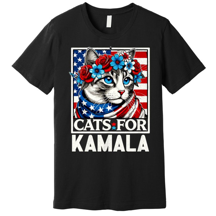 Cat Ladies For Kamala Funny Cat 2024 President Kamala Harris Premium T-Shirt