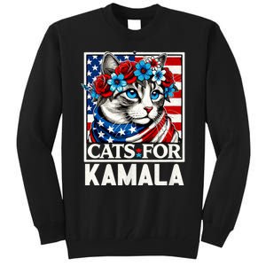 Cat Ladies For Kamala Funny Cat 2024 President Kamala Harris Tall Sweatshirt