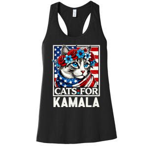 Cat Ladies For Kamala Funny Cat 2024 President Kamala Harris Women's Racerback Tank