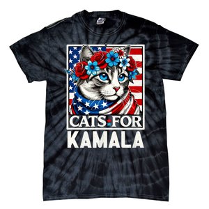 Cat Ladies For Kamala Funny Cat 2024 President Kamala Harris Tie-Dye T-Shirt