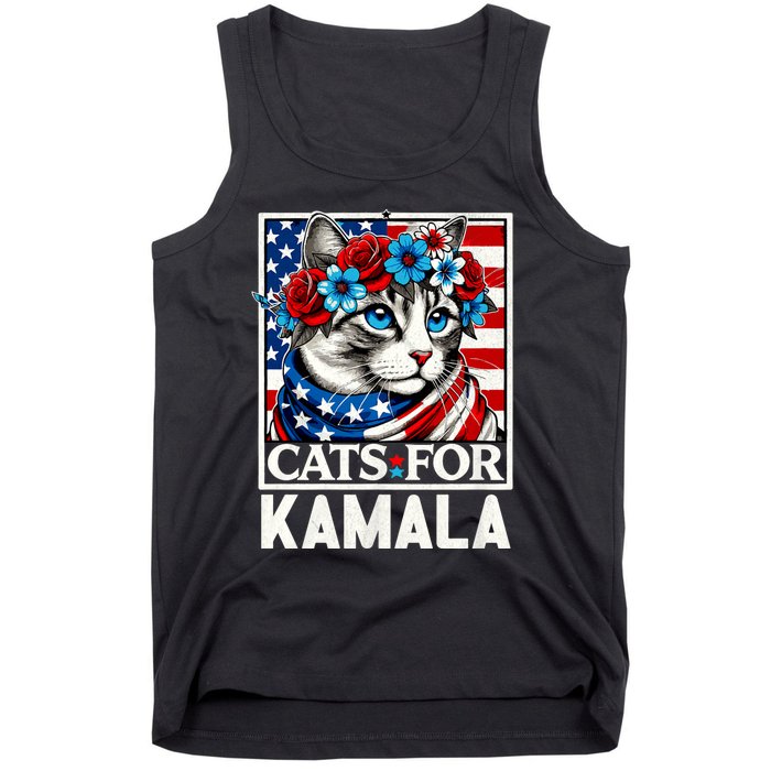 Cat Ladies For Kamala Funny Cat 2024 President Kamala Harris Tank Top