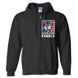 Cat Ladies For Kamala Funny Cat 2024 President Kamala Harris Full Zip Hoodie