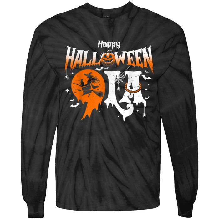 Comma La Funny Kamala Harris Halloween Pumpkin Tie-Dye Long Sleeve Shirt