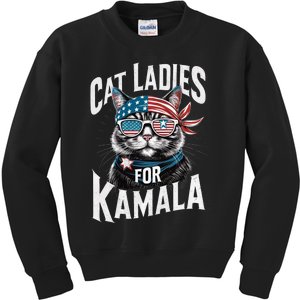 Cat Ladies For Kamala 2024 President Kamala Harris Kids Sweatshirt