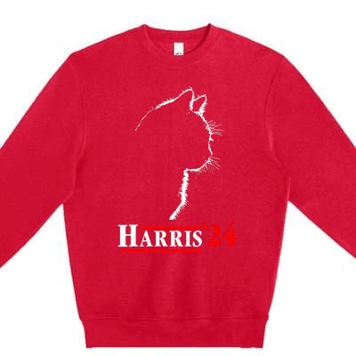 Cat Ladies For Kamala Funny Cat 2024 President Kamalaharris Premium Crewneck Sweatshirt