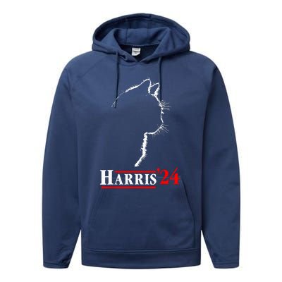 Cat Ladies For Kamala Funny Cat 2024 President Kamalaharris Performance Fleece Hoodie