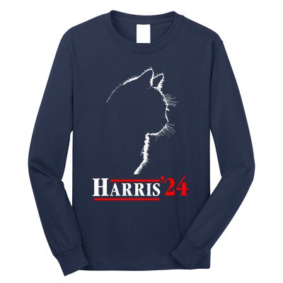 Cat Ladies For Kamala Funny Cat 2024 President Kamalaharris Long Sleeve Shirt