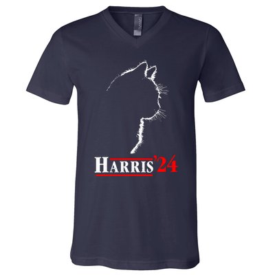 Cat Ladies For Kamala Funny Cat 2024 President Kamalaharris V-Neck T-Shirt