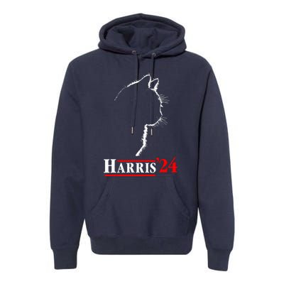 Cat Ladies For Kamala Funny Cat 2024 President Kamalaharris Premium Hoodie