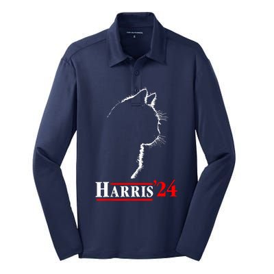 Cat Ladies For Kamala Funny Cat 2024 President Kamalaharris Silk Touch Performance Long Sleeve Polo