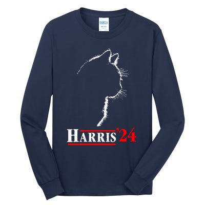 Cat Ladies For Kamala Funny Cat 2024 President Kamalaharris Tall Long Sleeve T-Shirt