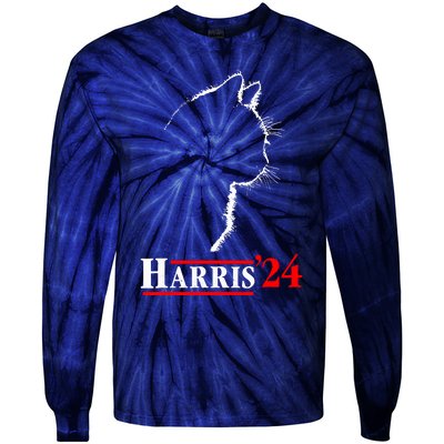 Cat Ladies For Kamala Funny Cat 2024 President Kamalaharris Tie-Dye Long Sleeve Shirt