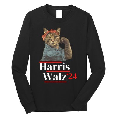 Cat Ladies For Kamala Walz Funny Cat 2024 President Long Sleeve Shirt
