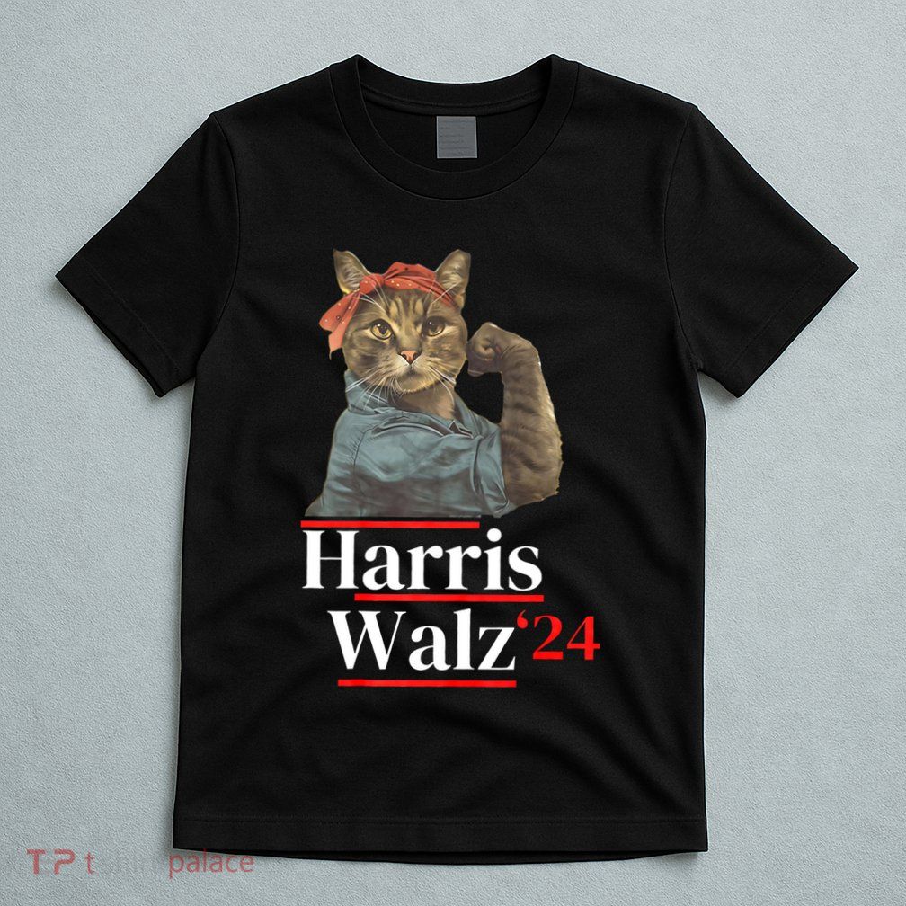 Cat Ladies For Kamala Walz Funny Cat 2024 President T-Shirt