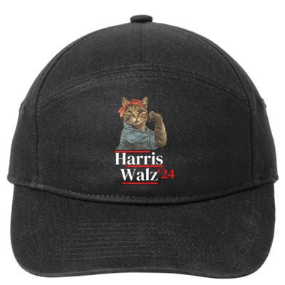 Cat Ladies For Kamala Walz Funny Cat 2024 President 7-Panel Snapback Hat