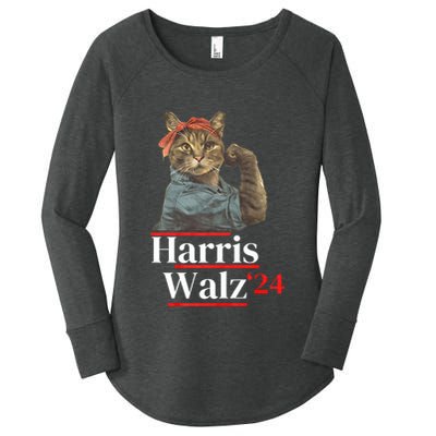 Cat Ladies For Kamala Walz Funny Cat 2024 President Women's Perfect Tri Tunic Long Sleeve Shirt