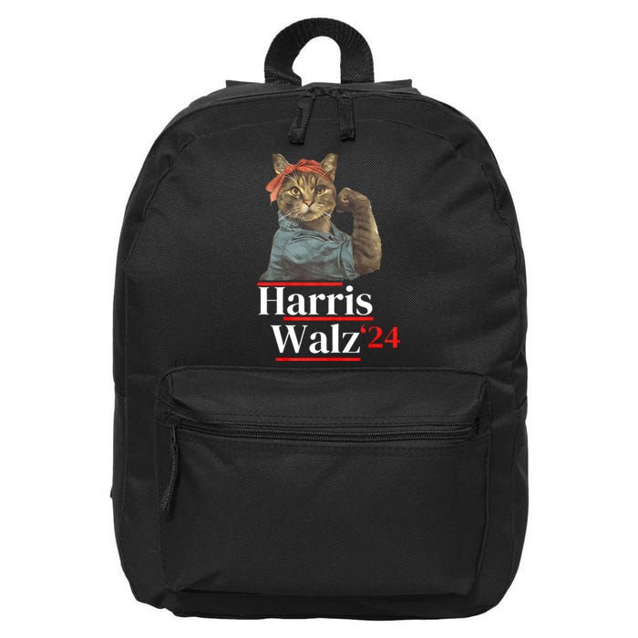 Cat Ladies For Kamala Walz Funny Cat 2024 President 16 in Basic Backpack