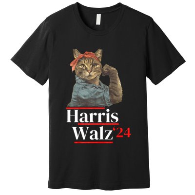 Cat Ladies For Kamala Walz Funny Cat 2024 President Premium T-Shirt